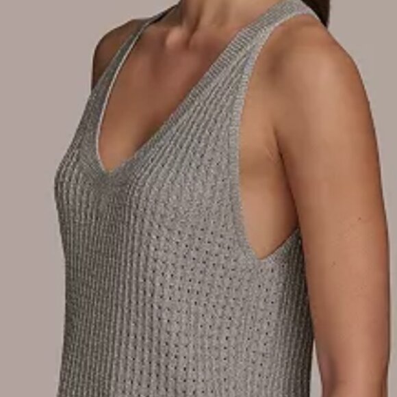 Donna Karan New York Women's Metallic Open-Weave Sweater Tank grey color/ XL - Picture 12 of 15